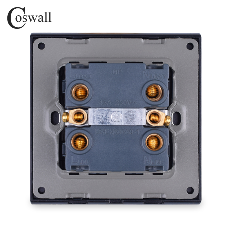Coswall Zinc Alloy Metal Panel 45A On / Off 3x3 DP Switch Wall Switch With Neon Indicator For Water Heater Embossing Retro Style
