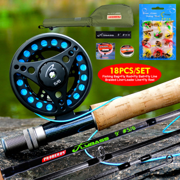 PROBEROS 1set Fly Reel + New Fishing Equipped Fishing Rod Fishing Tackle Combo Full Kit + Fishing Line Set With Bag