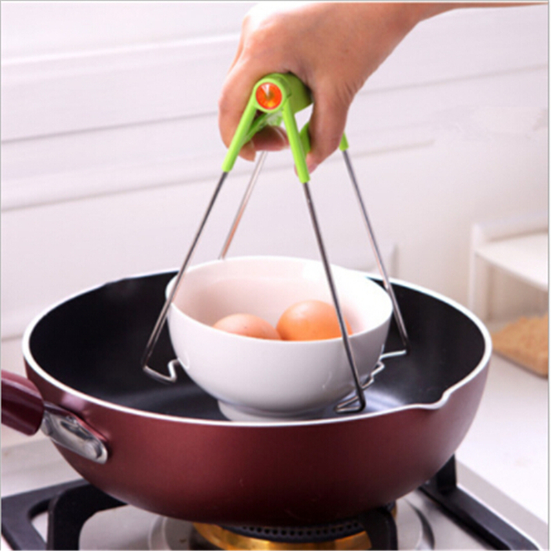 Foldable Stainless Steel Hot Bowl Clip Pot Dish Holder Steamer Heat Insulation Plate Tong Anti-Hot Clamp Gripper Kitchen Tools