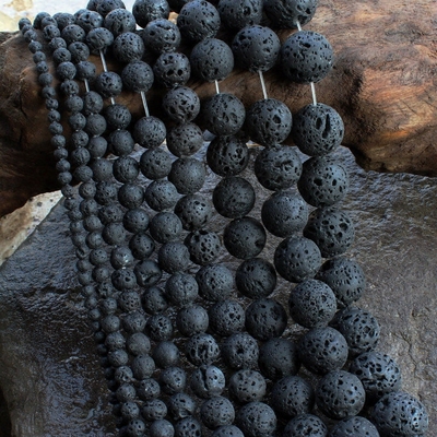 STENYA 6mm Gem natural stone beads volcanic round shape black lava necklace ends earrings men bracelet jewelry findings diy kit