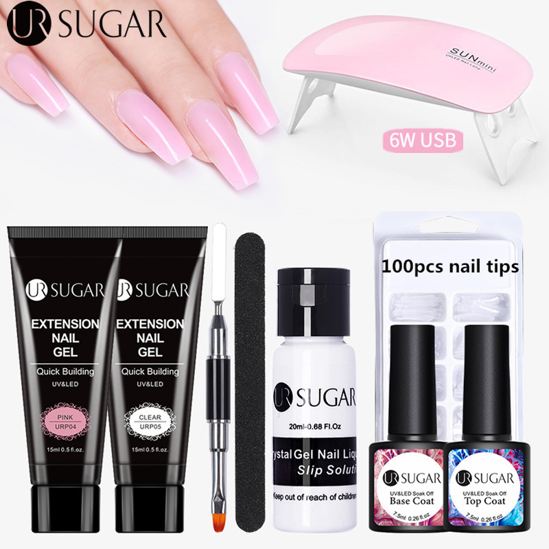 UR SUGAR 15ml Acrylic UV Nail Gel Kit Set Extend Fast Builder UV Gel Slip Solution Nail Form Nail Art Brush Nail Tool Kit