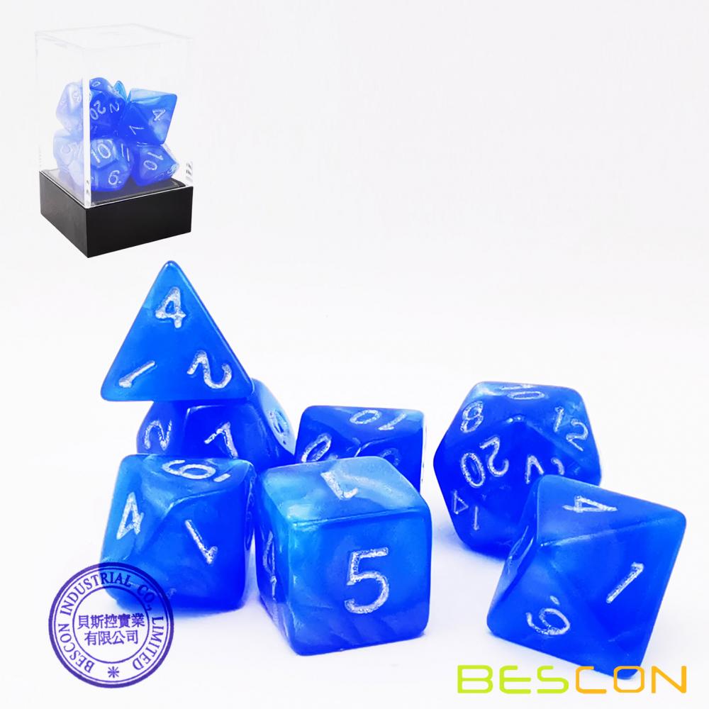 Bescon Moonstone Dice Set Dodgerblue, Bescon Polyhedral RPG Dice Set Moonstone Effect