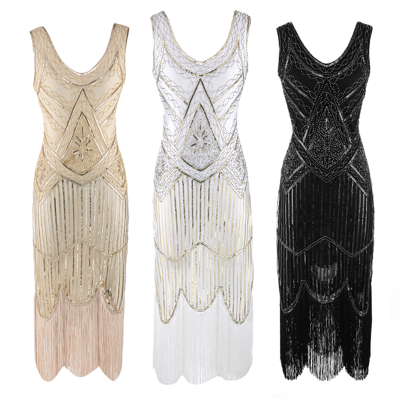 2020 Newest Women's 1920s Vintage Sequin Full Fringed Deco Inspired Flapper Dress Roaring 20s Great Gatsby Dress Vestidos