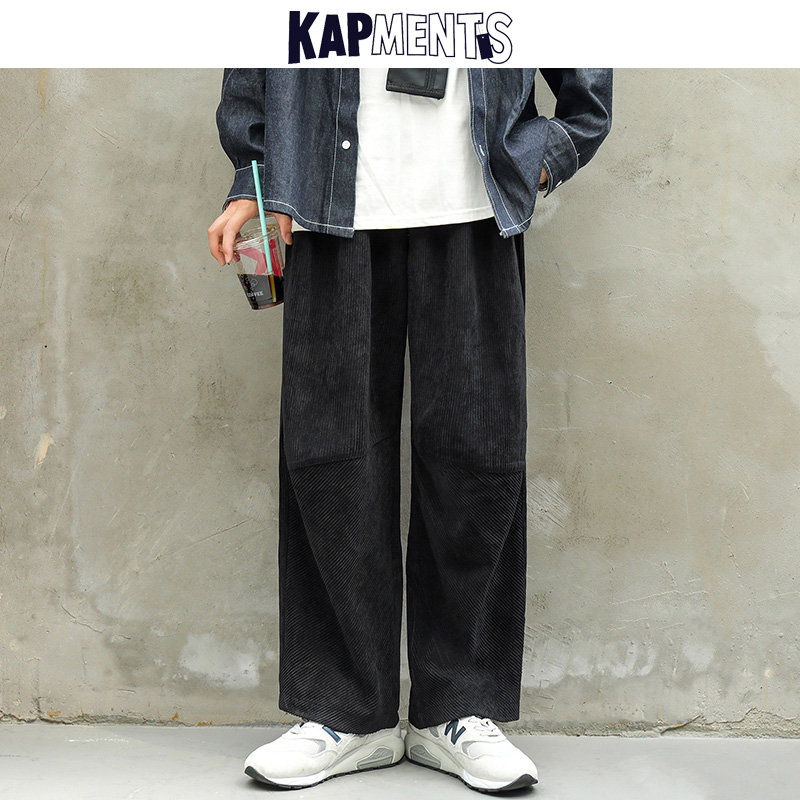 KAPMENTS Men Corduroy Harajuku Wide Leg Pants 2020 Overalls Mens Japanese Streetwear Sweatpants Male Korean Casual Joggers Pants