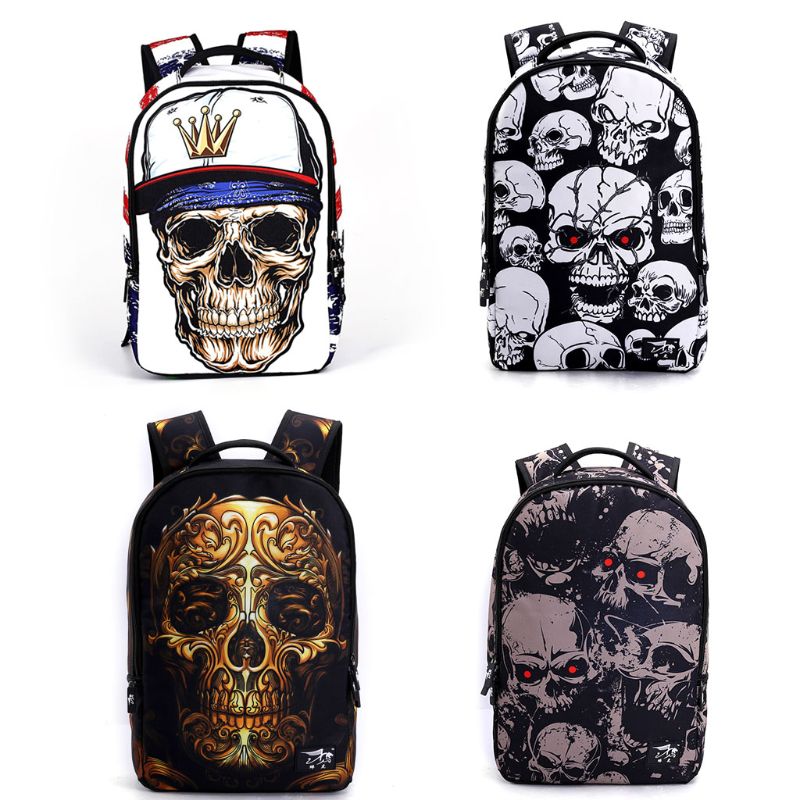 THINKTHENDO Skull School Backpack 22L Bag High Middle Bookbag for Men Women Boys Girls