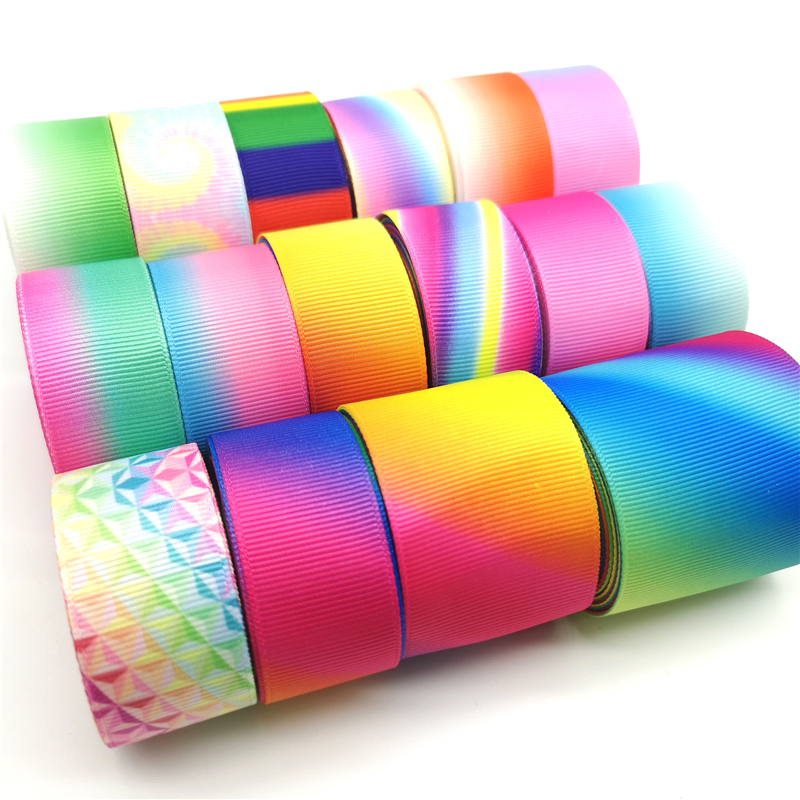 3 yards 10-75mm Gradient Rainbow Grosgrain Ribbon for Wedding Home Decor DIY Gift Wrapping Party Handmade Accessories