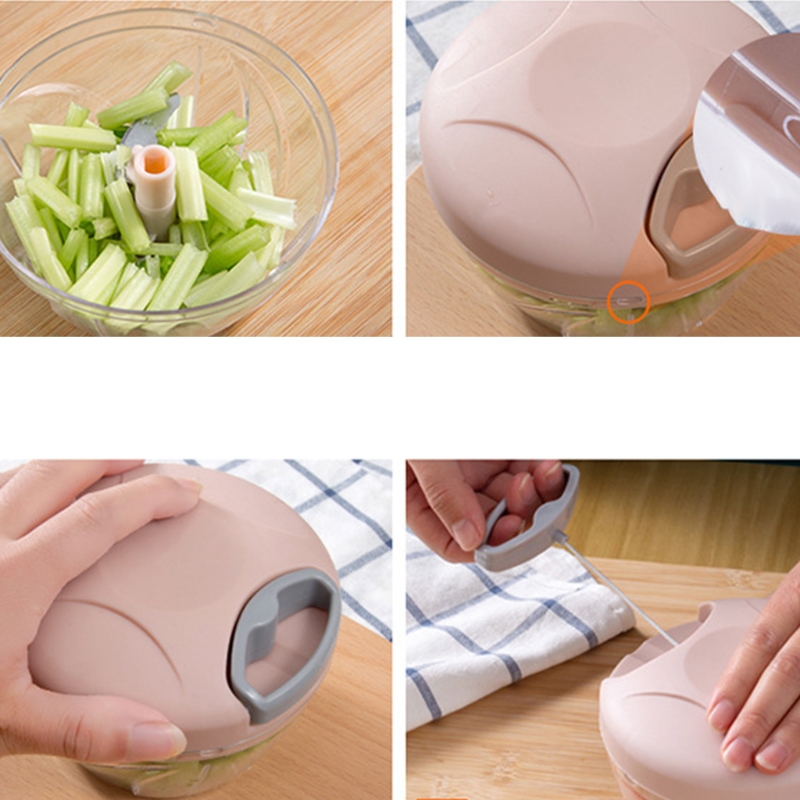 Mini Manual Food Chopper Small Hand Powered Food Processor Newest 3 Blades Mincer Press For Garlic Fruit Meat