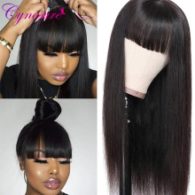 Cynosure Peruvian Straight Human Hair Wigs With Bangs For Black Women 150% Density Machine Made None Lace Front Human Hair Wigs