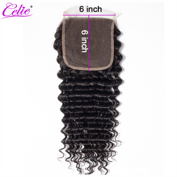 Celie Hair 6x6 Lace Closure Brazilian Deep Wave Closure Pre Plucked Remy Swiss Lace Human Hair Closure Bleached Knots 10-20 inch