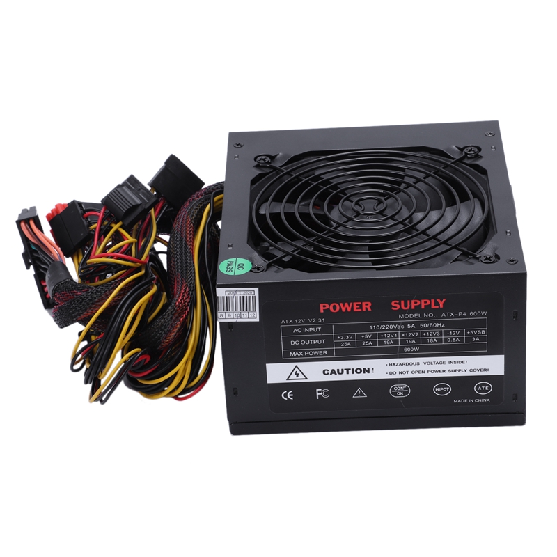 170-260V Max 600W Power Supply Psu Pfc Silent Fan 24Pin 12V Pc Computer Sata Gaming Pc Power Supply For Intel Amd Computer Eu Pl