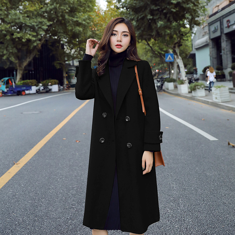 2020 Autumn And Winter New Woolen Coat Women's Plus Size 3XL Mid-Length Haze Blue Popular Over-The-Knee Suit Casual Coats Women