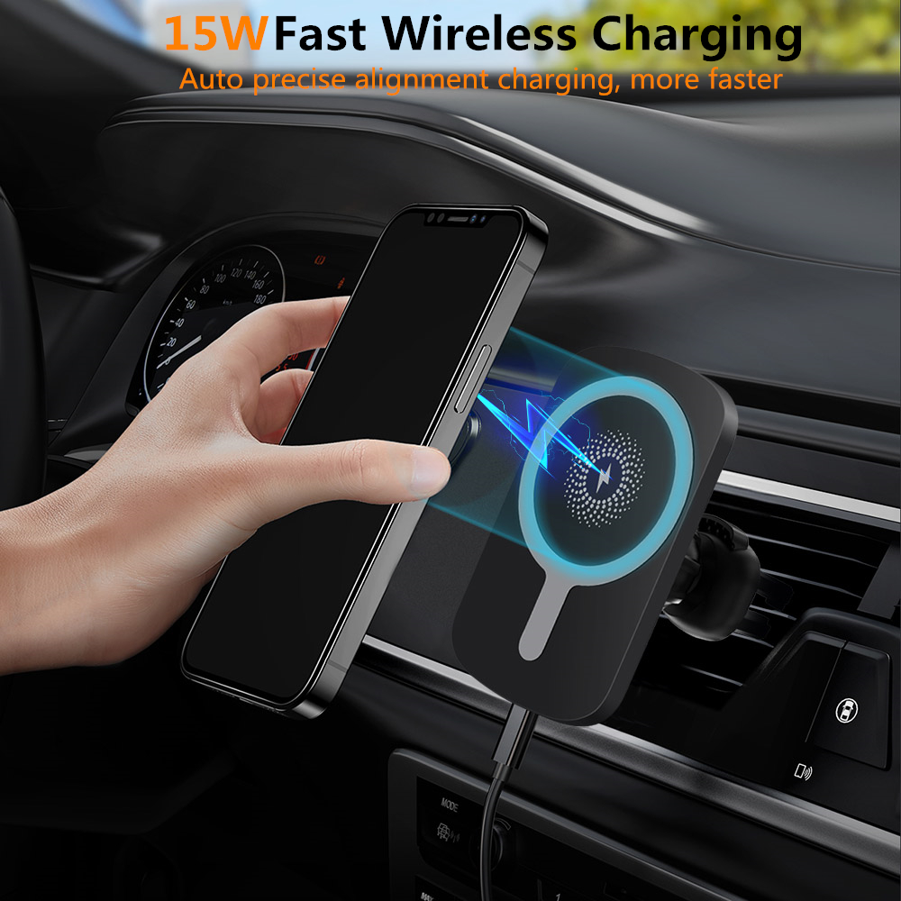 Magnetic Wireless Car Charger Stand for iPhone 12 Pro Max Mini Automatic Clamping 15W Fast Charging Air Vent Mount Phone Holder