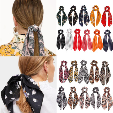 Women Floral Print Scrunchie Hair Scarf Elastic scrunchies Bohemian Hairband Bow girls hair accessories Rubber Ropes Hair Ties