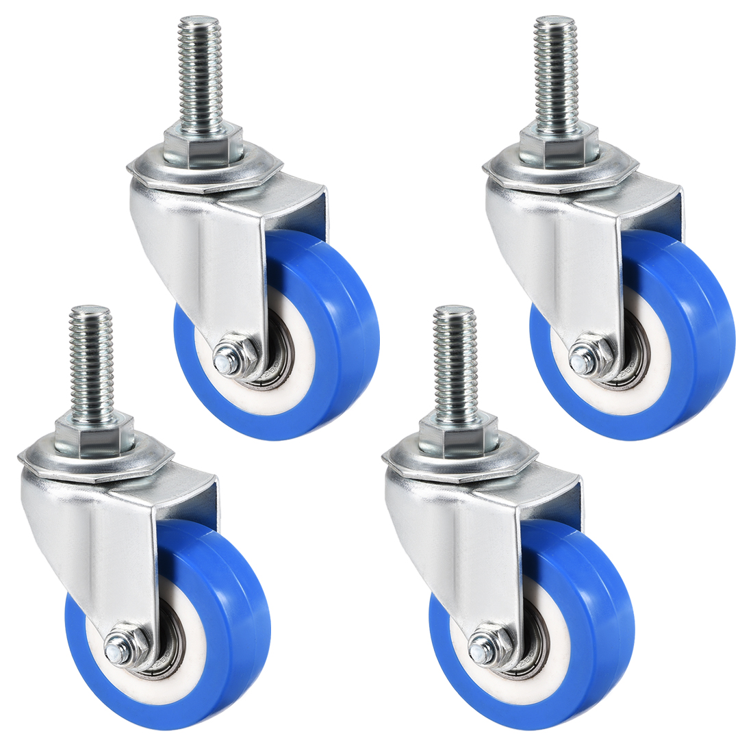 uxcell Swivel Caster Wheels PU Caster 2 Inch Dia Blue Wheel M10 x 25mm Threaded Stem 132lb Capacity , 4pcs