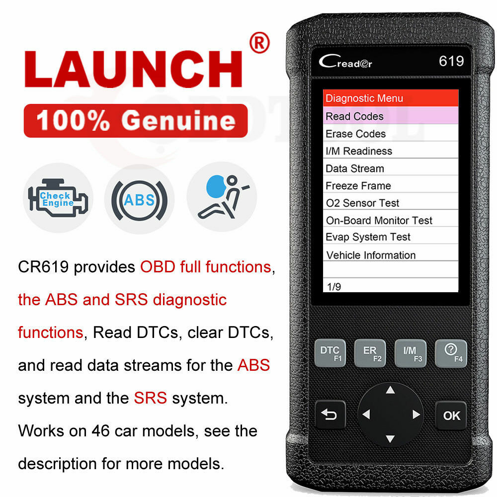 LAUNCH CR619 OBD2 Car Diagnostic Tool Engine ABS SRS Airbag Read Clear Error Code Auto Scanner LAUNCH OBD 2 Scanner Free Update