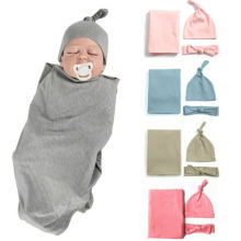 Baby Bedding Wear Newborn Baby Girl Boy Solid Swaddle Wrap Blanket Sleeping Bag+Headband +Hat 3Pcs Set