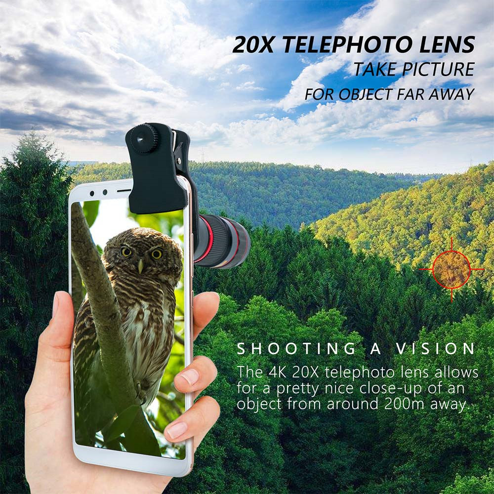 20X Zoom Telephoto Lens 4K HD Monocular Telescope Phone Camera Lens for iPhone 11 Xs Max XR X 8 7 Plus Smartphone lenses