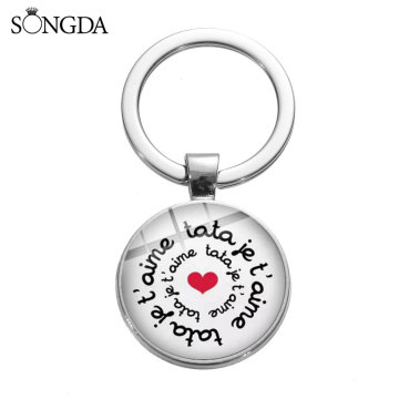 New Fashion Super Tata Keychain French Art Letter Glass Pendant Key Ring Holder for Maitresse Teacher Aunt Jewelry Gift