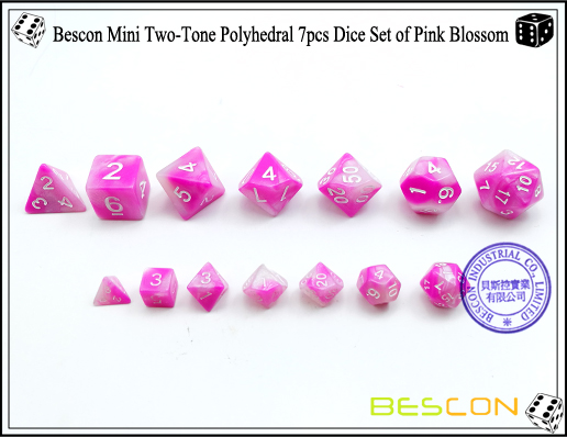 Bescon Mini Two-Tone Polyhedral 7pcs Dice Set of Pink Blossom-3