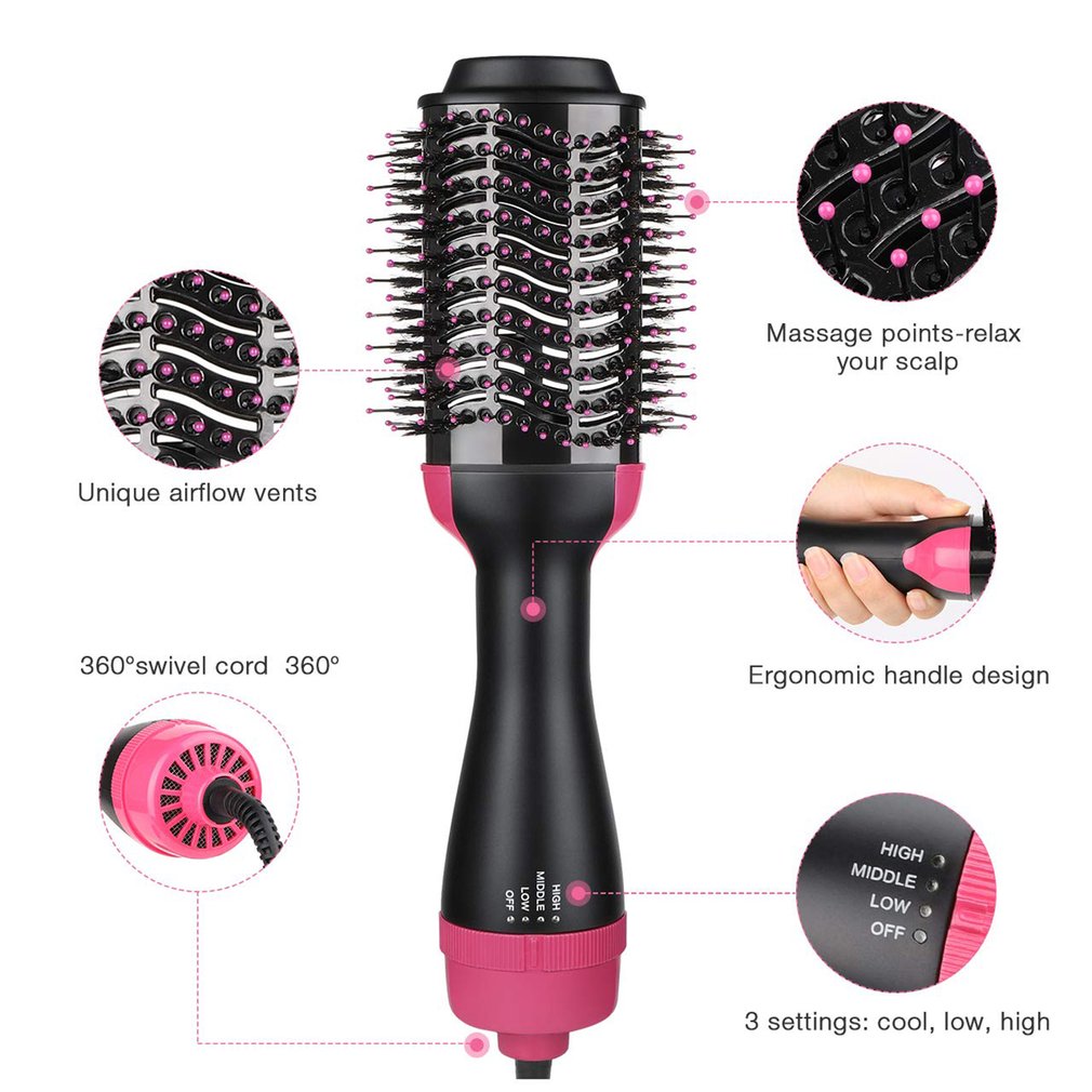 2 in 1 Multifunctional Hair Dryer Volumizer Rotating Hot Hair Brush Curler Roller Rotate Styler Kids Comb Styling Curling Iron