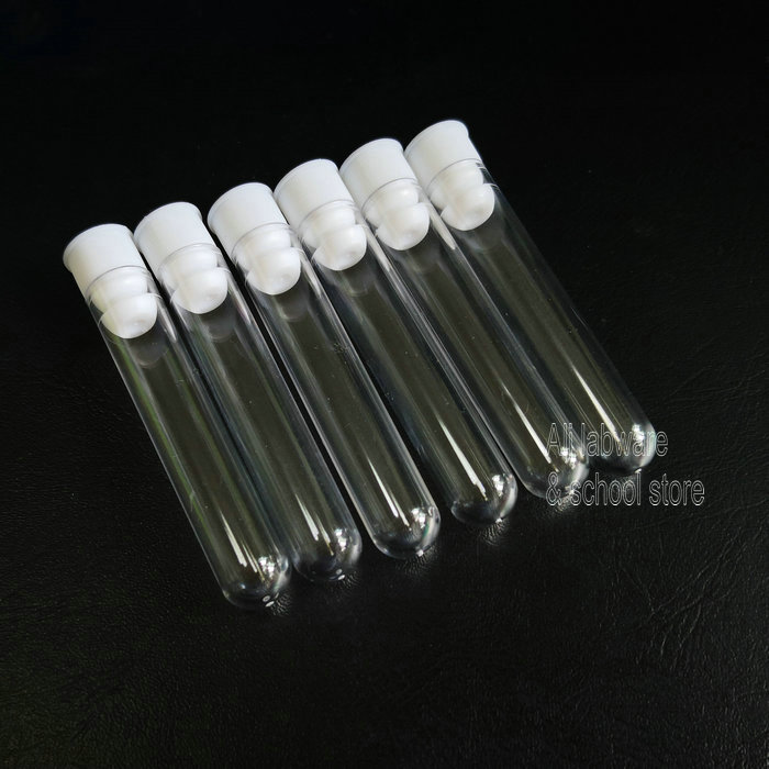 100pcs/lot 12x60mm Lab Round Bottom Plastic Test Tubes With white Color Caps School Labware Supplies