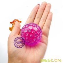 Bescon Translucent Polyhedral Dice 100 Sides Dice, Transparent D100 die, 100 Sided Cube, D100 Game Dice,100-Sided Cube of Purple