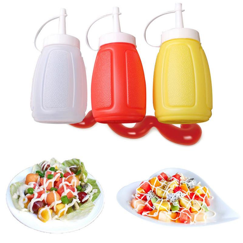 Small Size Plastic Sauce Squeeze Bottle Tomato Ketchup Cream Sauce Jam Salad Seasoning Bottle Dispenser Single Color Random