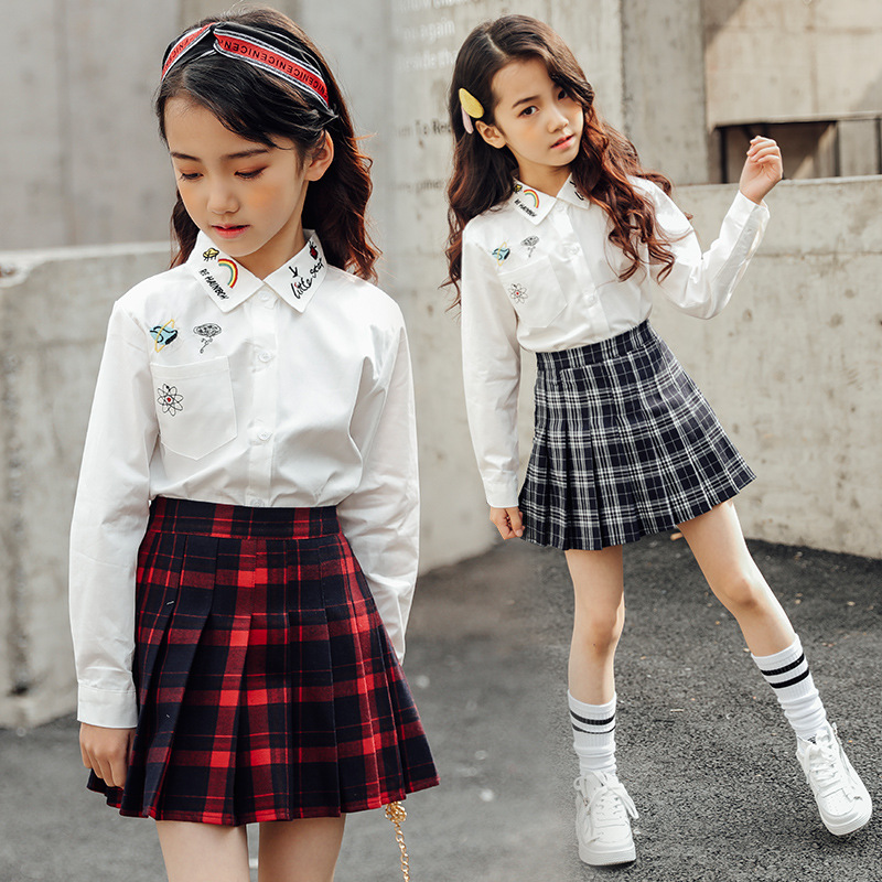 Kids vintage pleated skirt for girl plaid cotton skirts school clothes spring autumn teenager girl skirt children clothing 3-14Y