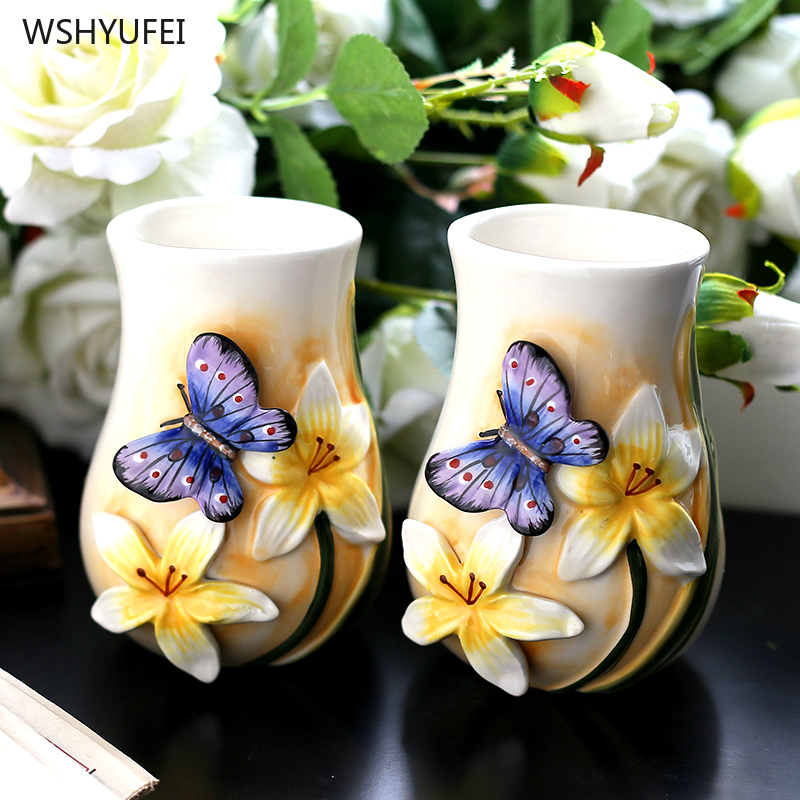 5Pcs European stereo butterfly flower ceramic bathroom wash kit mouth cup toothbrush holder soap bottle soap dish home wash set