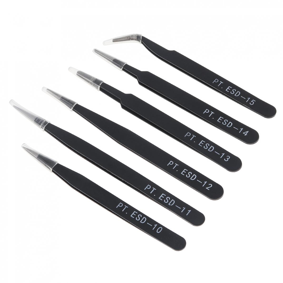 6pcs/lot Anti-static Stainless Steel Tweezers 1.0MM Fix Repair Tool Kit for Electronics Jewelry and Other Fine Crafts