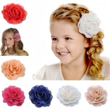 20 Color Girls Chiffon Flower Hair Clips Princess Rose Headwear Boutique Children Hairpins Barrettes Kids Hair Acccessories