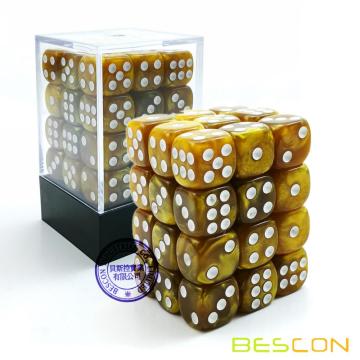 Bescon 12mm 6 Sided Dice 36 in Brick Box, 12mm Six Sided Die (36) Block of Dice, Marble Golden