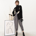 [EAM] High Waist Gray Pleated Long Wide Leg Leisure Trousers New Loose Fit Pants Women Fashion Tide Spring Autumn 2021 1T73502