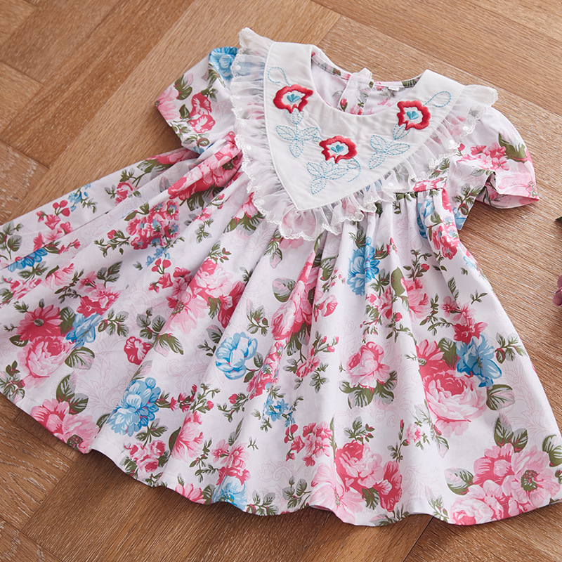 Girls Floral Embroidery Dresses Baby Princess Sweet Frocks Summer Children Birthday Baptism Outfits Spainsh European Clothing