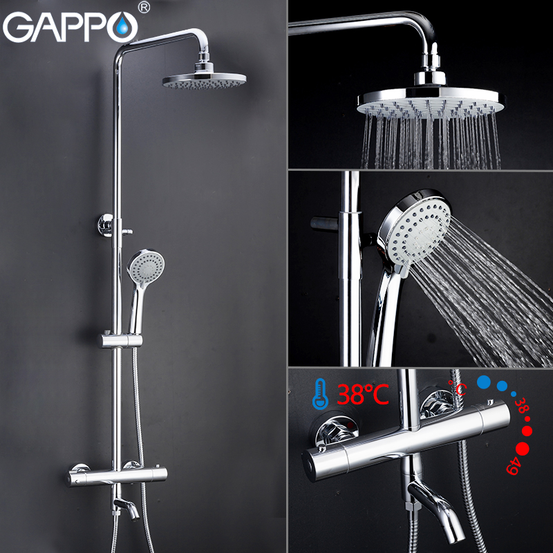 GAPPO Shower System Bathroom Faucet Water Mixer Tap Thermostat Faucet Waterfall Wall Mount Shower Faucet Rain Shower Set