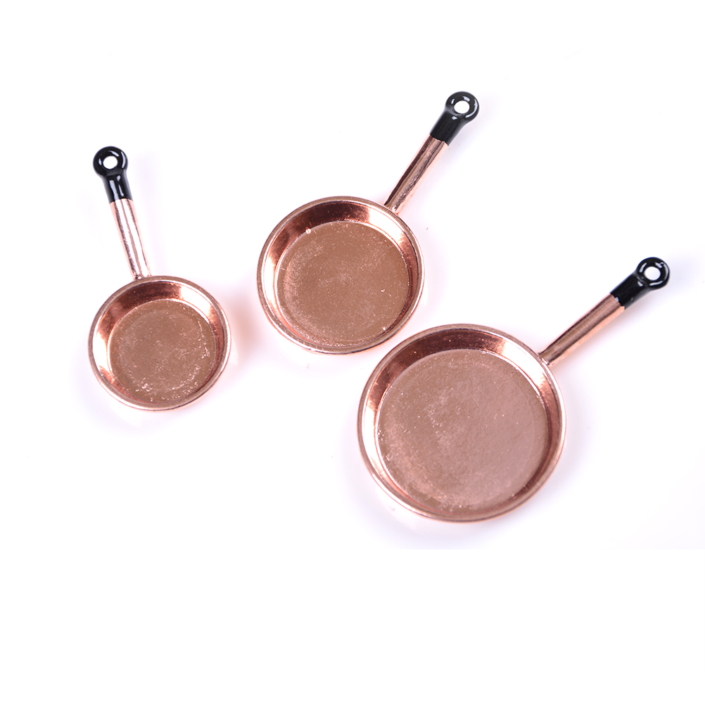 3pcs Dollhouse Miniature Metal Frypan Frying Pans Cooking Pot Cookware Kitchen Toys Accessory