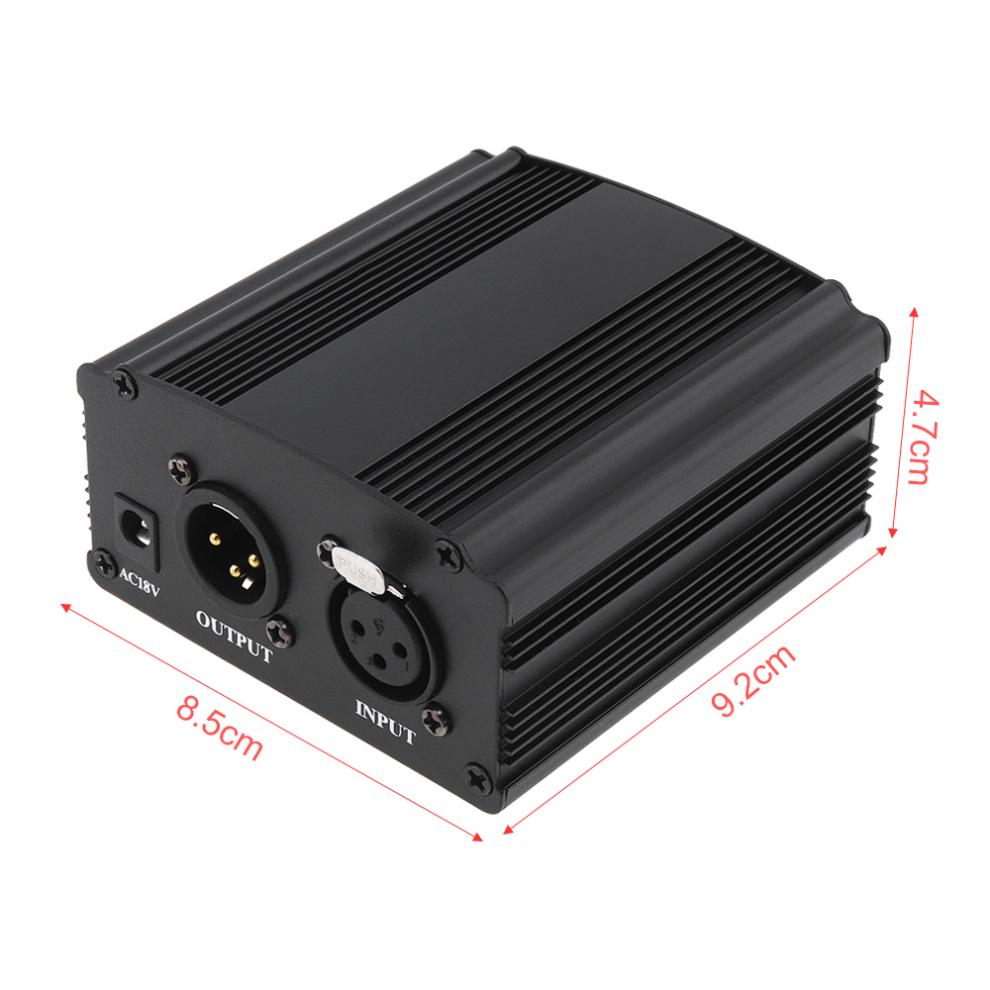 48V 1-Channel Phantom Power Supply with One XLR Audio Cable for Condenser Microphone Studio Music Voice Recording Equipments