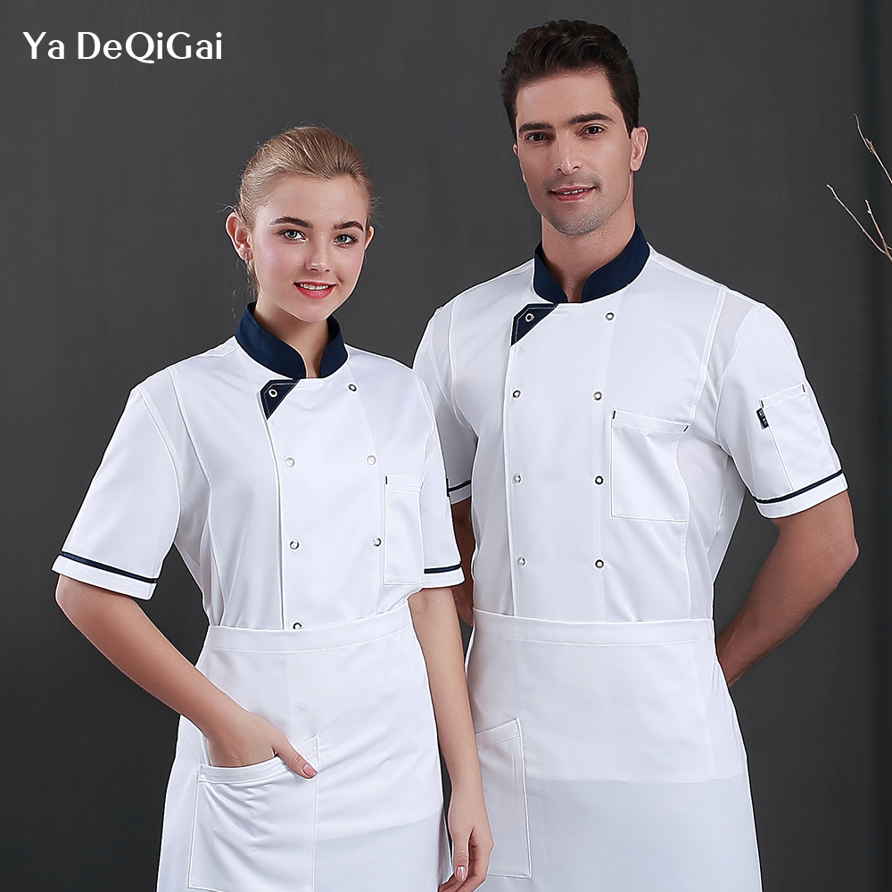Chef uniform summer short-sleeved uniform hotel restaurant kitchen overalls breathable cool unisex coffee shop waiter overalls