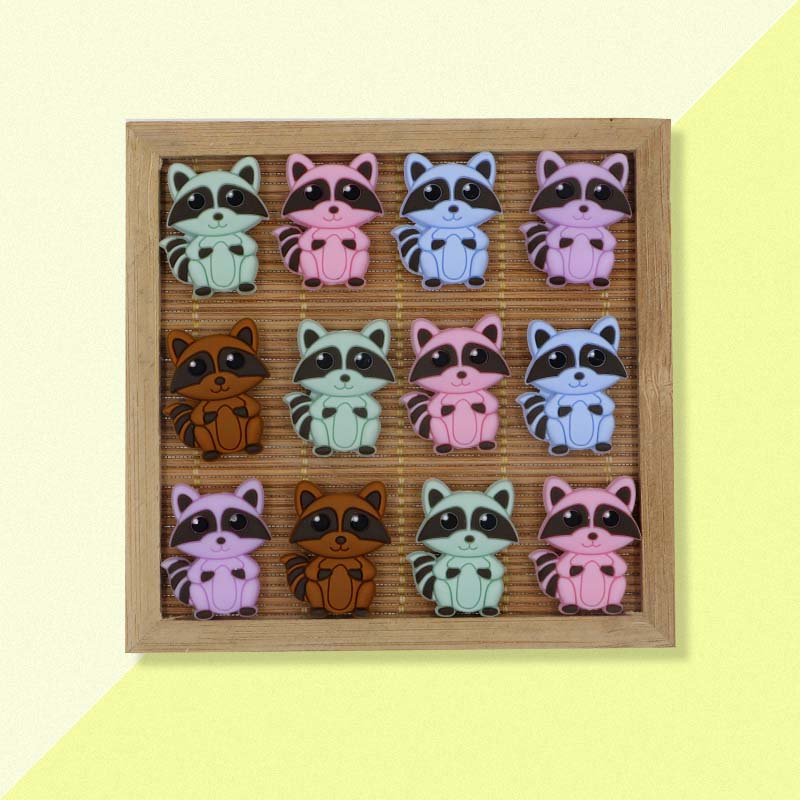 kovict 10pc/lot Mini Raccoon cat Silicone Beads Baby Dummy Cartoon Pacifier Toy Accessories