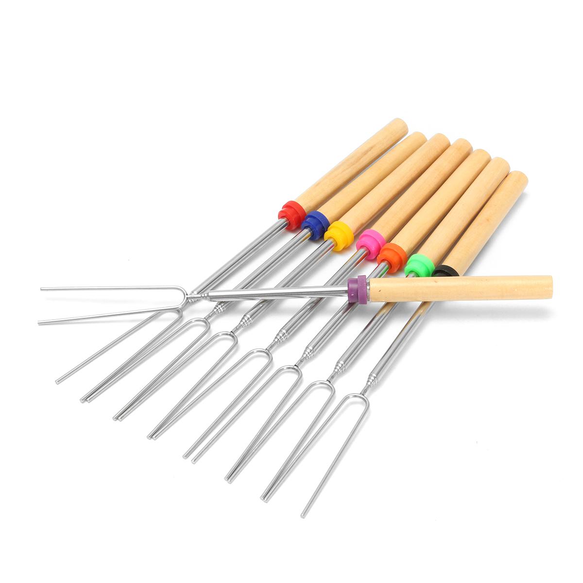 8 Pieces 32-Inch Colorful Telescopic Roasting Marshmallow Barbecue Skewers BBQ Stick Fork BBQ Tools