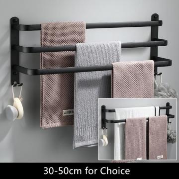 Towel Hanger Wall Mounted 30-50 CM Towel Rack Bathroom Aluminum Black Towel Bar Rail Matte Black Towel Holder