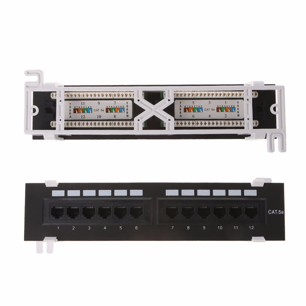 12 Port CAT5 CAT5E Patch Panel RJ45 Networking Wall Mount Rack Mount Bracket for Computer Office Network Tool