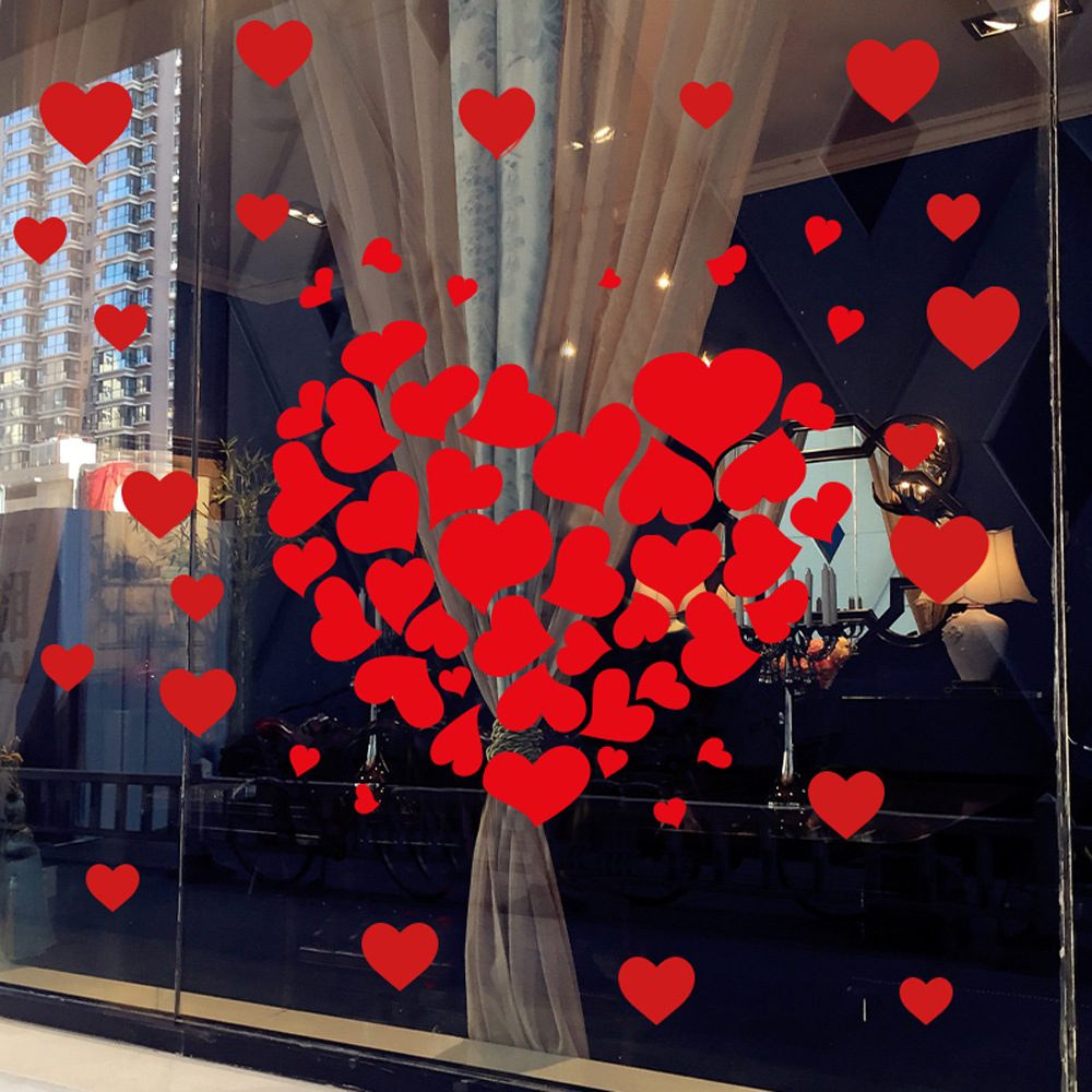 Red Heart Wall Decorative Stickers Window Sticker Valentine's Day Wedding Decor Living Room Home Decoration Accessories