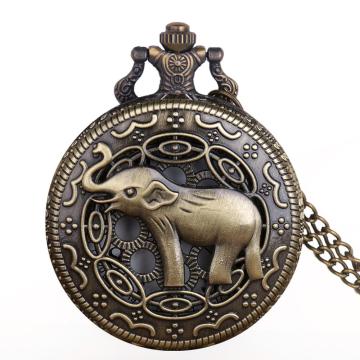 New Arrival Bronze Elephant Pocket Watches Chains Steampunk Hollow Quartz Pocket Watch Necklace Pendent For Men Women Gifts