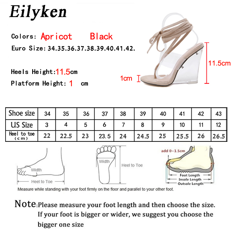 Eilyken Fashion Clip Toe V-Neck Design Womens Wedge Sandals Sexy Open Toe Ankle Lace-Up Ladies Shoes Crystal Perspex Heels