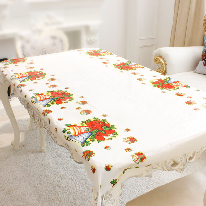 110X180cm Christmas Tablecloth Banquet New Year Party Printing Rectangular PVC Christmas Atmosphere Table Cover Decorations