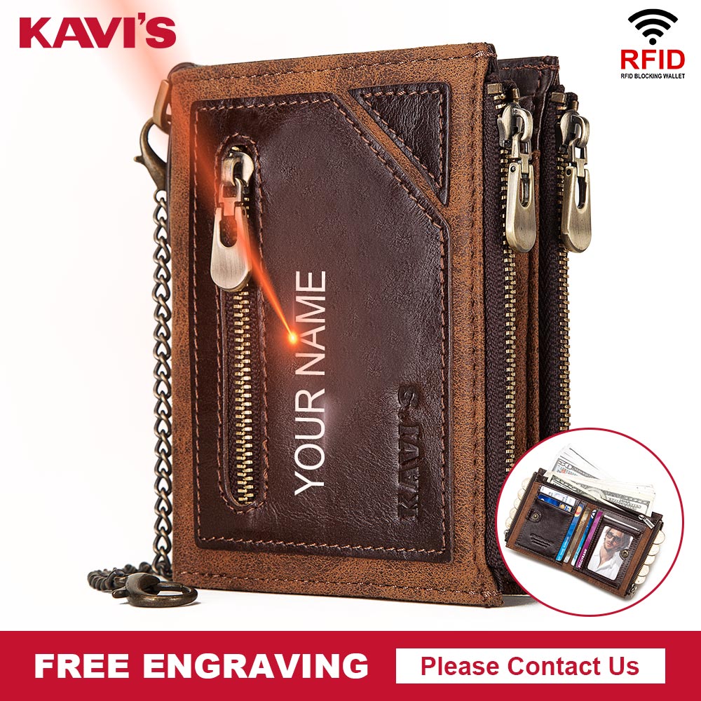 KAVIS Free Engraving Genuine Leather Wallet Men Portomonee Card Holder Coin Purse Small Male Money Bag Quality Mini crazy Horse