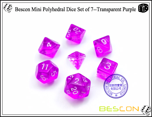 Bescon Mini Polyhedral Dice Set of 7--Transparent Purple-2