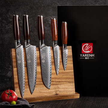 YARENH 5PCS Cleaver Knives Set - Japanese Damascus Steel Knife Set - Chef Knife Set With Holder - For Meat Cutting Kitchen Tools