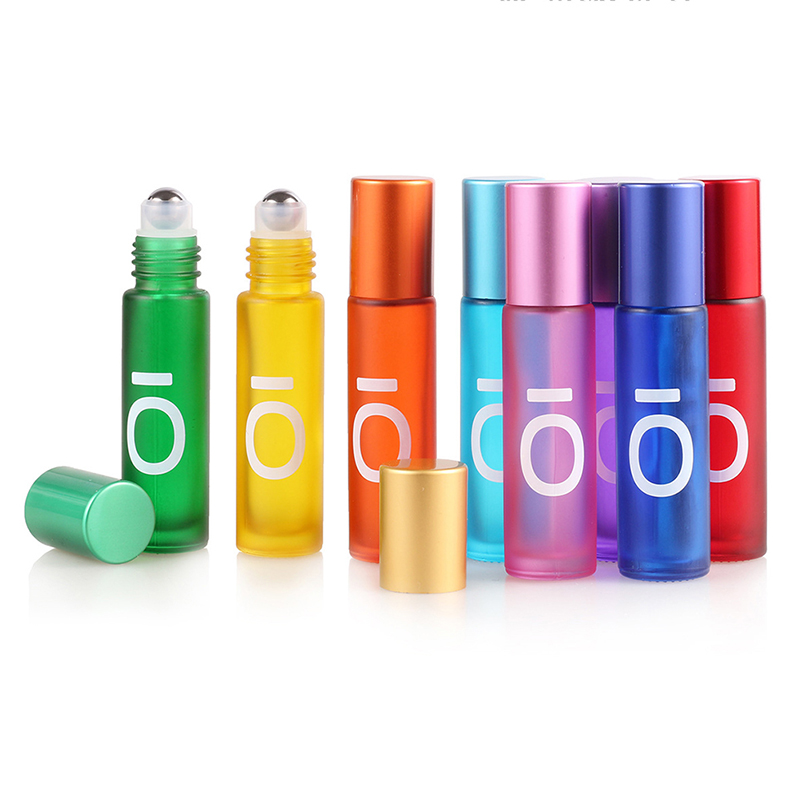 1PCS 5ml Portable Frosted Colorful Essential Oil Perfume Thick Glass Roller Bottles Travel Refillable Rollerball Bottle